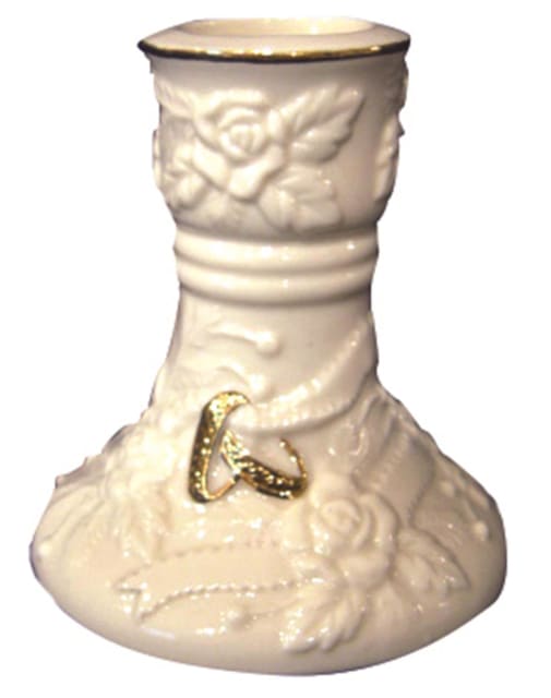 DAKOTA SUK CANDLE HOLDER 2PK WHTE W/SILV RINGS