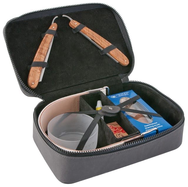 DOVO STRAIGHT RAZOR TRAVEL SET CHARCOAL GREY
