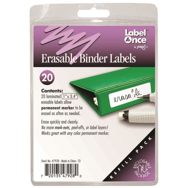 JOKARI ERASABLE BINDER LABELS REFILL PACK