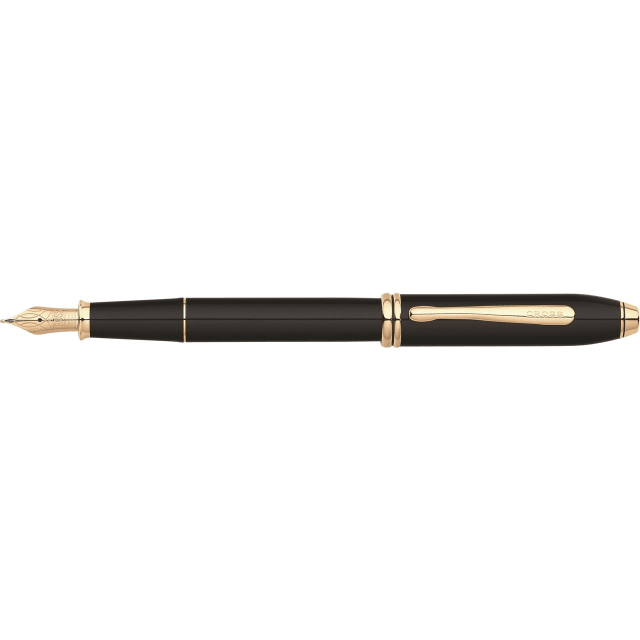 CROSS Townsend Black Lacquer/23CT Fountain Pen, Medium Nib