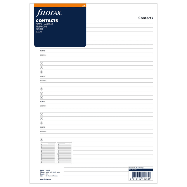 FILOFAX A4 5LANG NAM/ADD/CONT/EM/PH