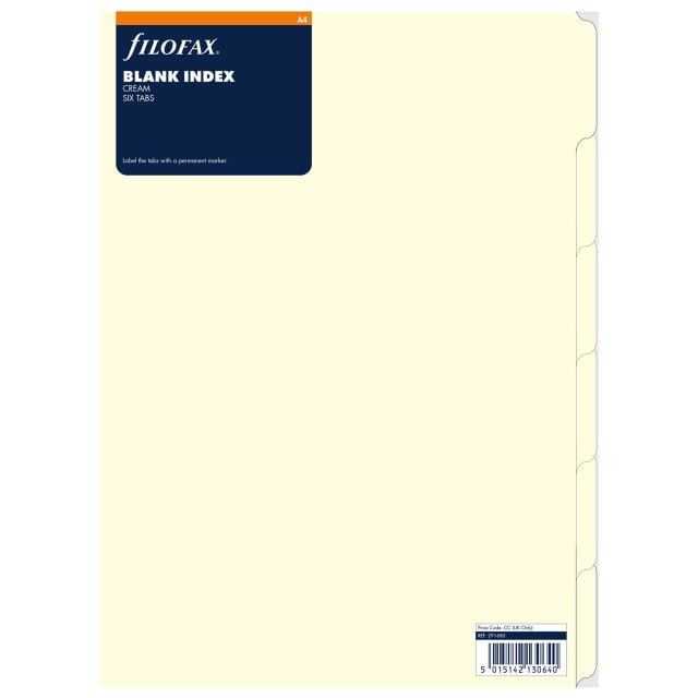 FILOFAX A4 BLANK INDEX CREAM 6PK
