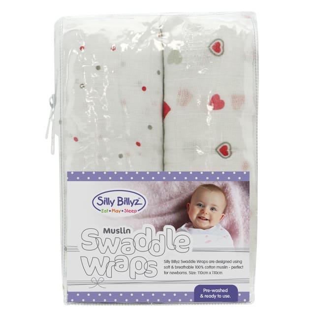 SILLY BILLYZ MUSLIN SWADDLE WRAP 2PK - GIRL