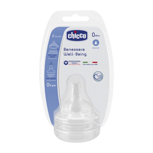 CHICCO TEAT: WELL-BEING SIL OM+ REG FLOW 2PK