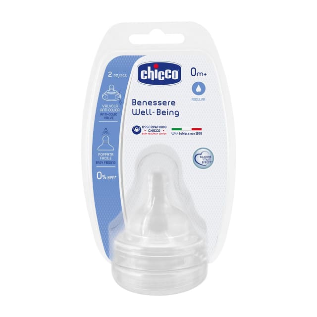 CHICCO TEAT: WELL-BEING SIL OM+ REG FLOW 2PK