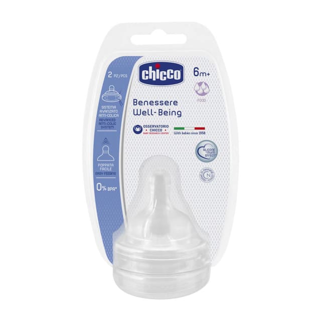 CHICCO TEAT: WELL-BEING SIL 6M+ FOOD FLOW 2PK