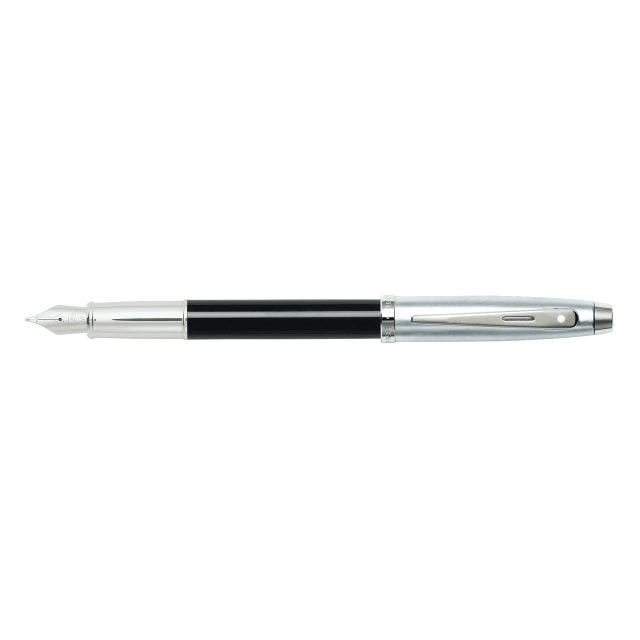 Sheaffer 100 Black Lacquer/Chrome Medium Fountain Pen High-gloss
