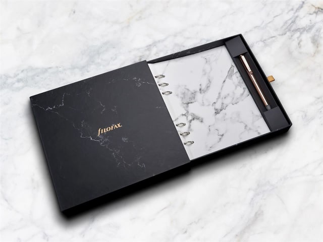 FILOFAX A5 CLIPBOOK G/SET MARBLEROSE GOLD PEN