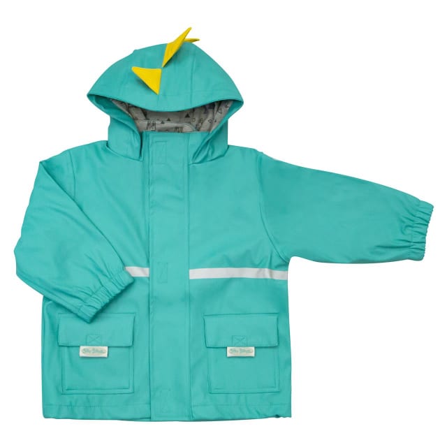 SILLY BILLYZ WATERPROOF JACKET AQUA DINO HOOD SMALL