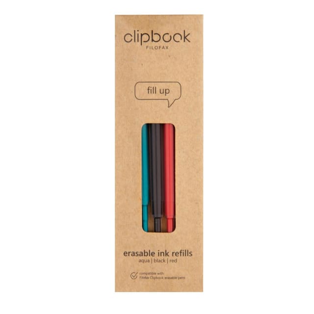 FILOFAX CLIPBOOK ERASABLE BP REFILL ASSTD 3PK
