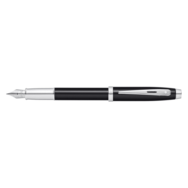 SHEAFFER 100 Black Lacquer/Chrome Plate Medium Fountain Pen High-Gloss