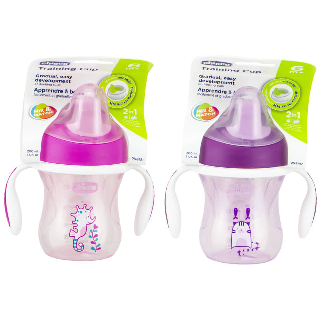 CHICCO Training Cup W/Hndl 6M+ Girl 1pk 200ml