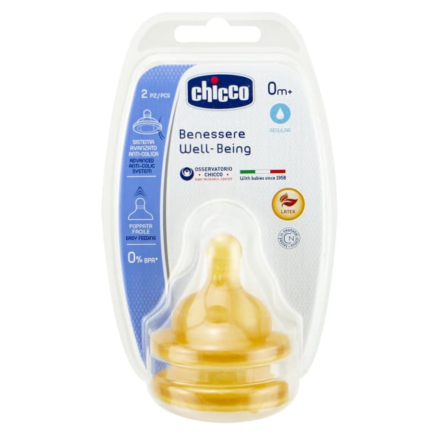 CHICCO BB/BC WB Latex Teat 0m+ Slow Flow 2pk