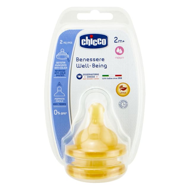 CHICCO BB/BC WB Latex Teat 2m+ Med Flow 2pk