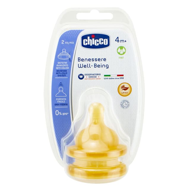 CHICCO BB/BC WB Latex Teat 4m+ Fast Flow 2pk