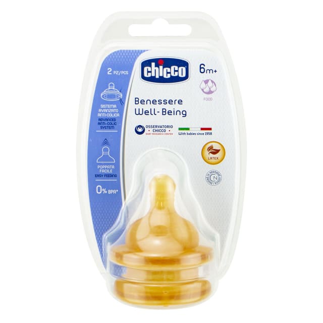 CHICCO BB/BC WB Latex Teat 6m+ Food Flow 2pk