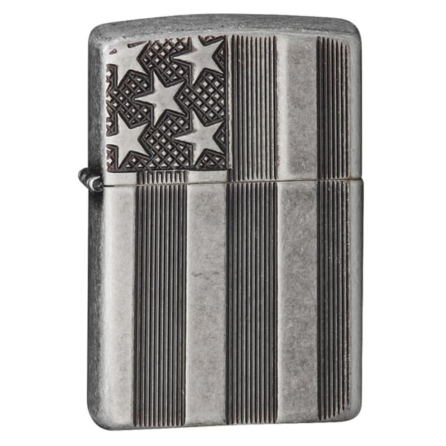 ZIPPO 28974 StarsStripes Armor Ant Silv Plate