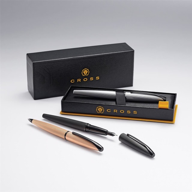 CROSS ATX Brushed Black Etched Diamond Fountain Pen, Fine Nib