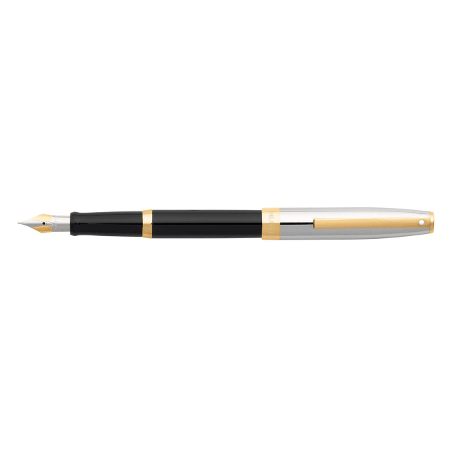 SHEAFFER Sagaris Black with chrome Cap Gold Trim Fine Fountain Pen