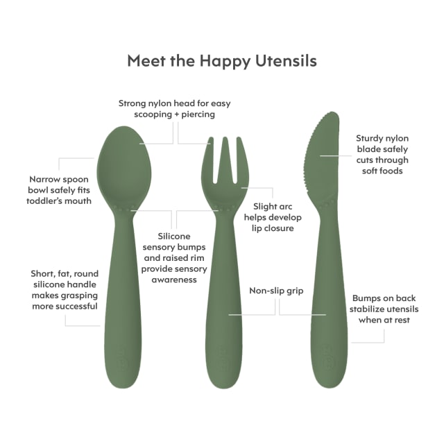 EZPZ HAPPY UTENSILS OLIVEEZPZ HAPPY UTENSILS OLIVE