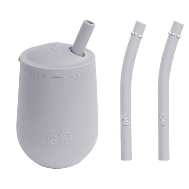 EZPZ MINI CUP & STRAW + STRAW 2PK PEWTER BUNDLE