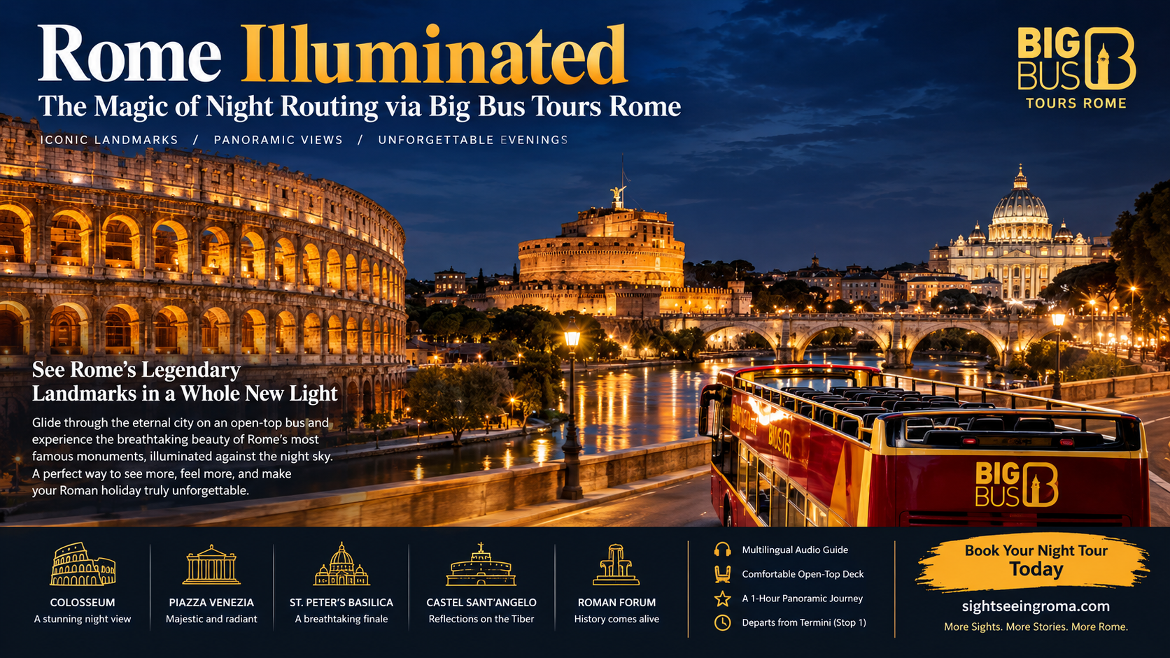 Rome Illuminated: The Magic of Night Routing via Big Bus Tours Rome