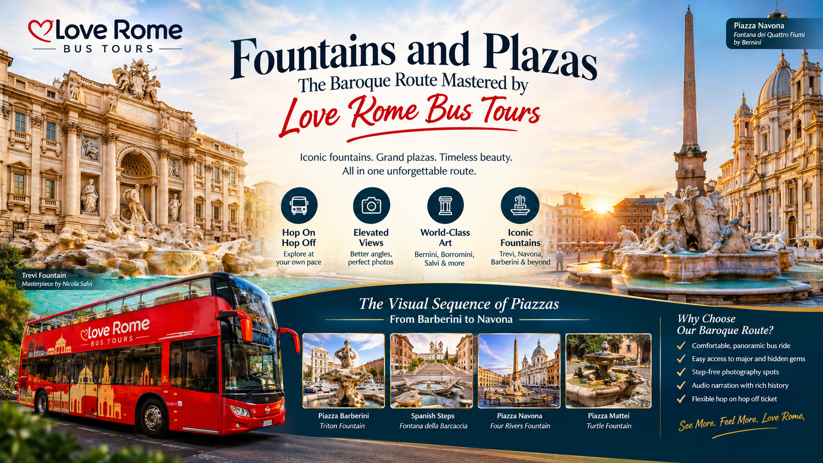 Fountains and Plazas: The Baroque Route Mastered by Love Rome Bus Tours