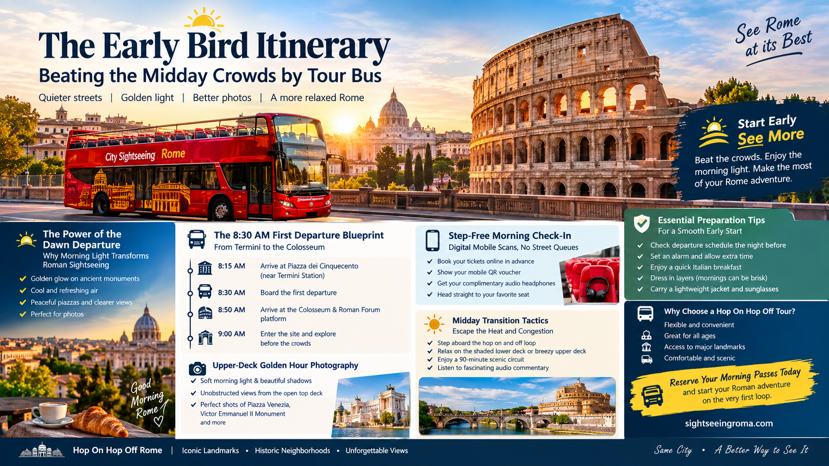 The Early Bird Itinerary: Beating the Midday Crowds by Tour Bus