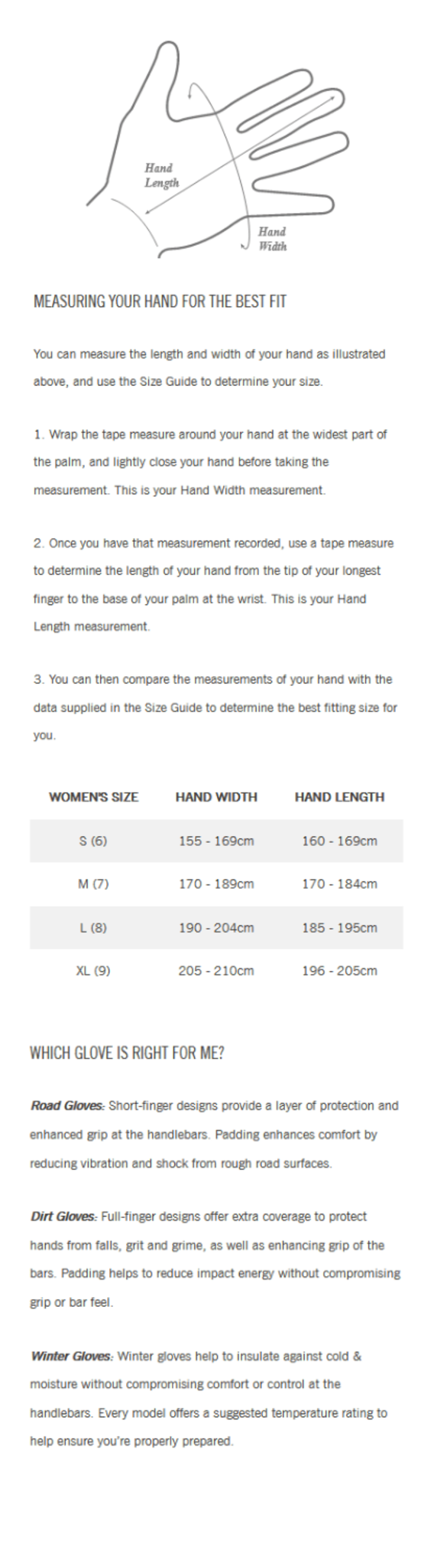 Giro Womens Gloves Size Guide