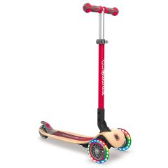 Globber Primo Foldable Lights Wood Scooter - Red