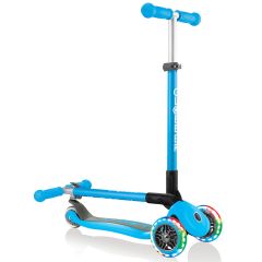 Globber Primo Foldable Lights 3 Wheel Scooter - Sky Blue