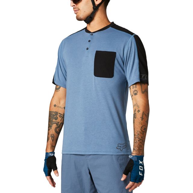 Fox Ranger DR Henley Short Sleeve Jersey 2021 - Blue