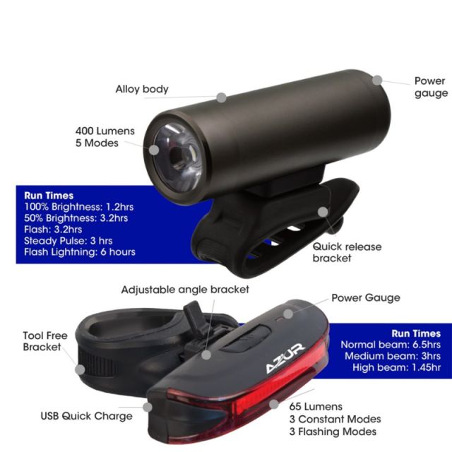 Azur Mars USB 65/30 Lm Light Set Ivanhoe Cycles