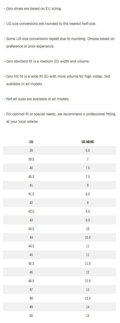 giro shoes sizing