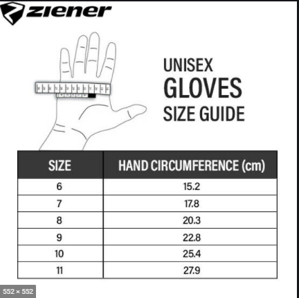 Ziener Size Chart