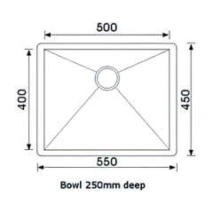 Unique Piato 550 Undermount Sink 550 x 450 x 250mm