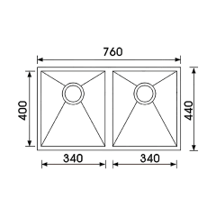 Unique Seta Undermount Double Bowl Sink 760 x 440 x 200mm