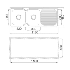 Innova 1180mm Silk Finish Double Bowl Kitchen Sink with Double Drainer