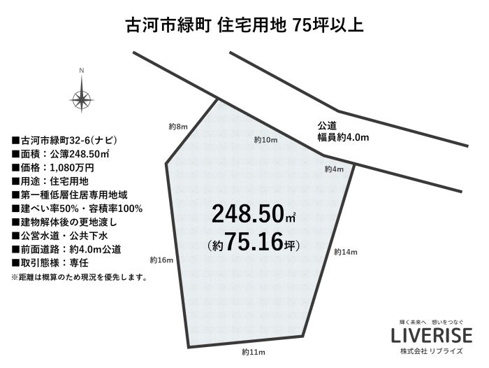 古河市緑町 住宅用地 土地75坪以上間取り・平面図古河市の不動産・土地・戸建・マンション・賃貸・売却査定・リブライズ