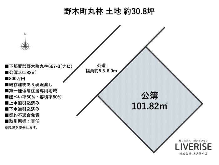 野木町丸林 土地 現況渡し間取り・平面図古河市の不動産・土地・戸建・マンション・賃貸・売却査定・リブライズ