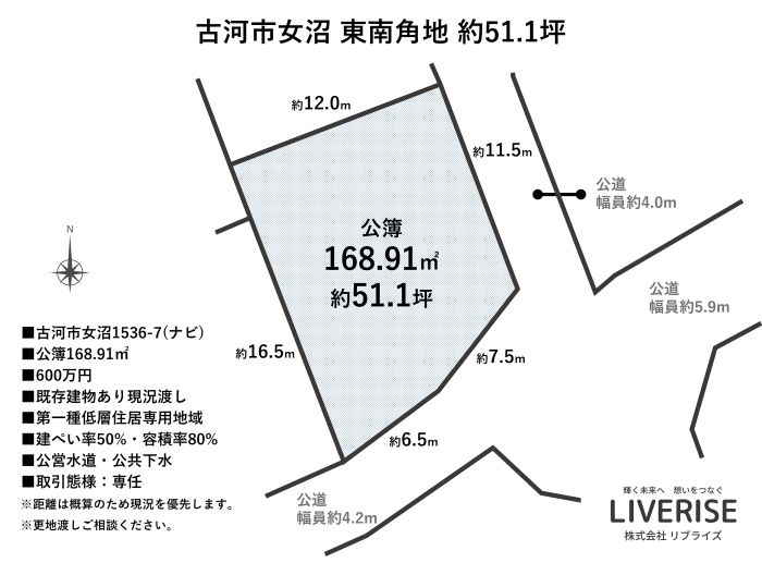 古河市女沼 角地土地 50坪以上古河市の不動産・土地・戸建・マンション・賃貸・売却査定・リブライズ