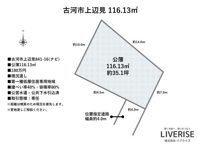 古河市上辺見 土地 売地間取り・平面図古河市の不動産・土地・戸建・マンション・賃貸・売却査定・リブライズ