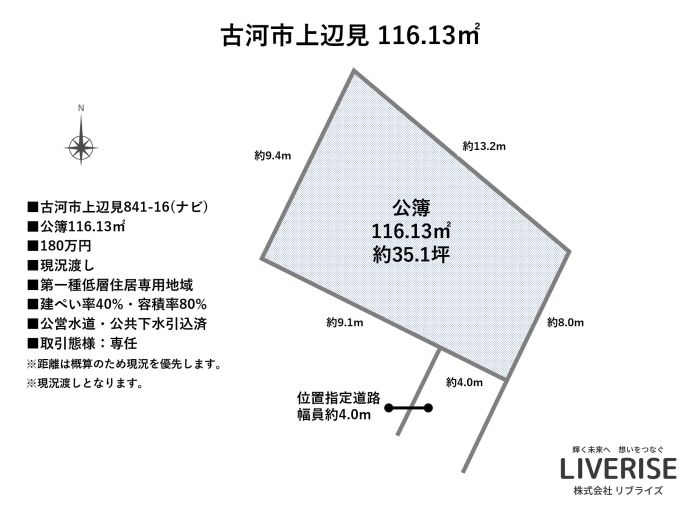 古河市上辺見 土地 売地間取り・平面図古河市の不動産・土地・戸建・マンション・賃貸・売却査定・リブライズ