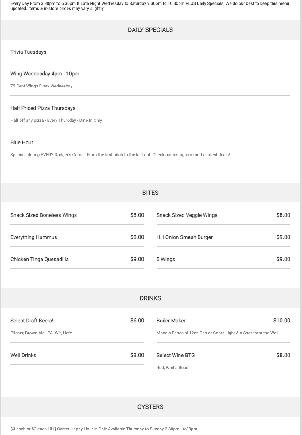 Food & Drink Menu