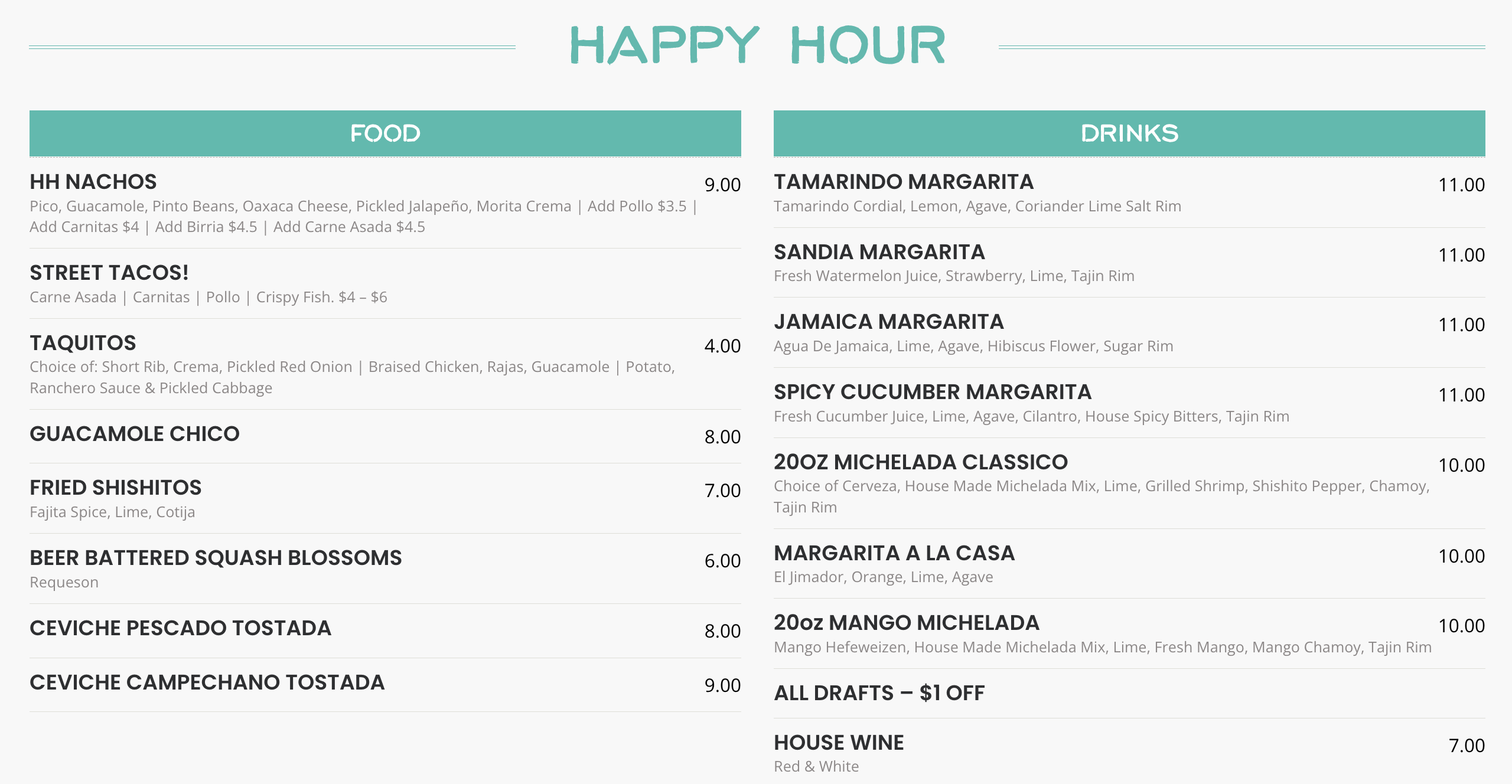 Food & Drink Menu