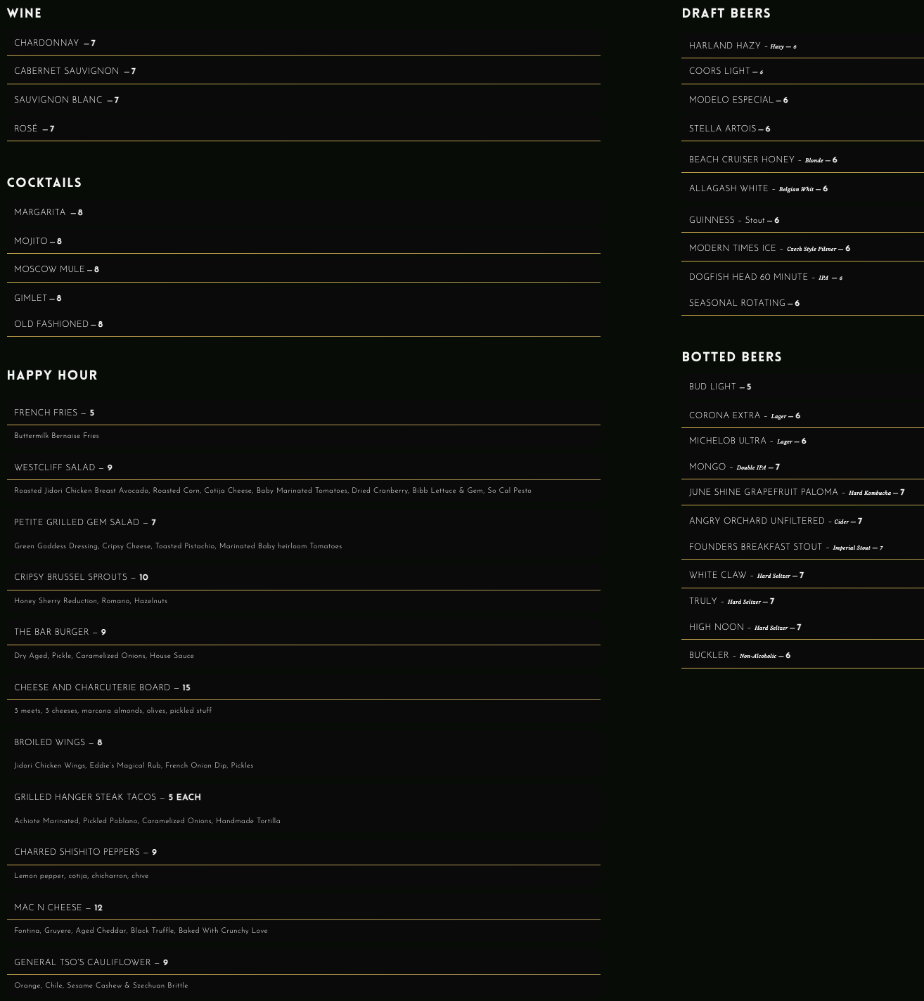 Food & Drink Menu