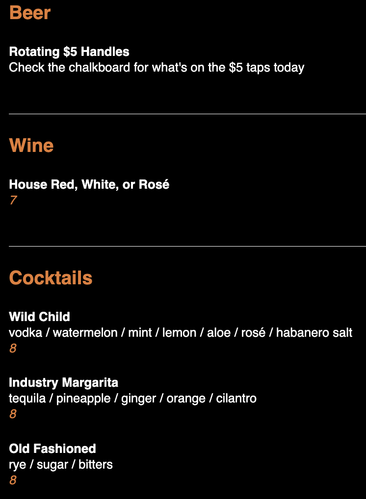 Drink Menu