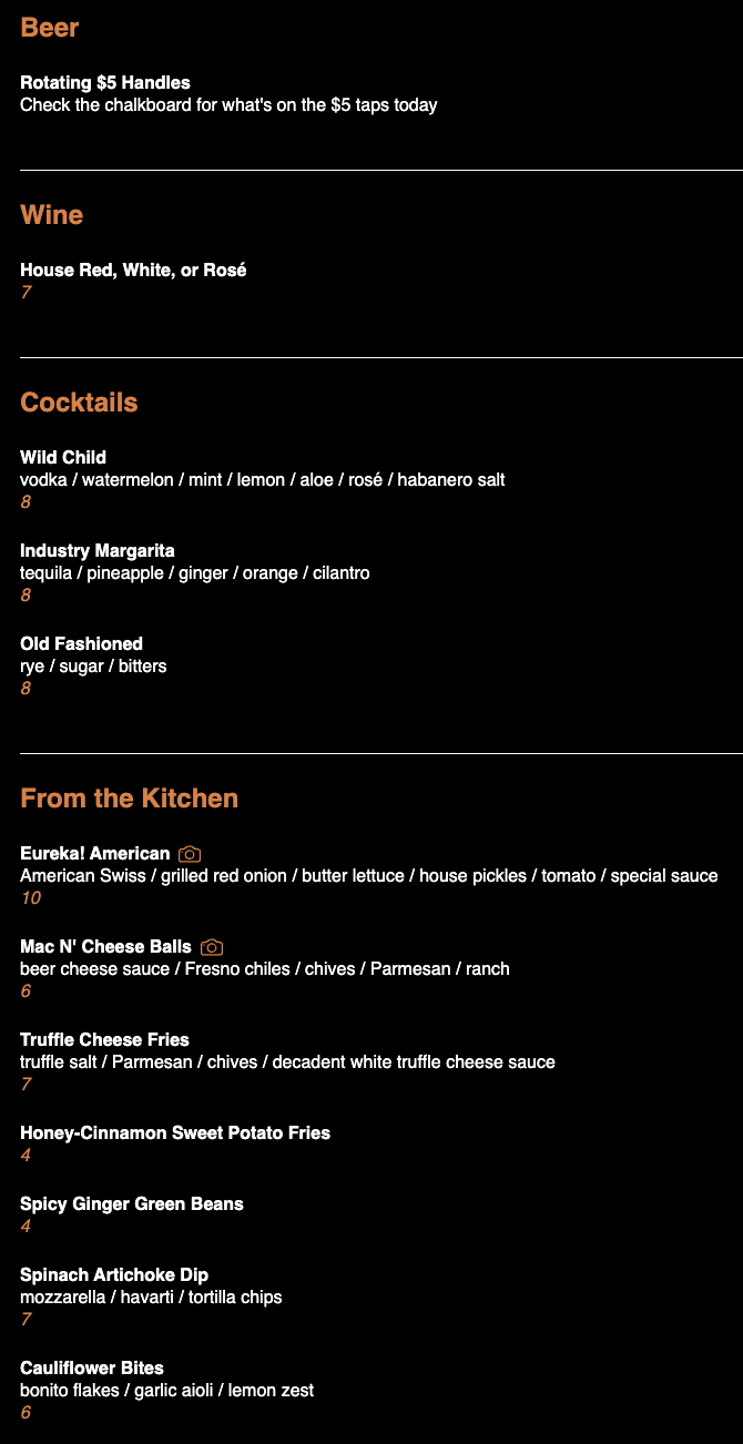 Food & Drink Menu