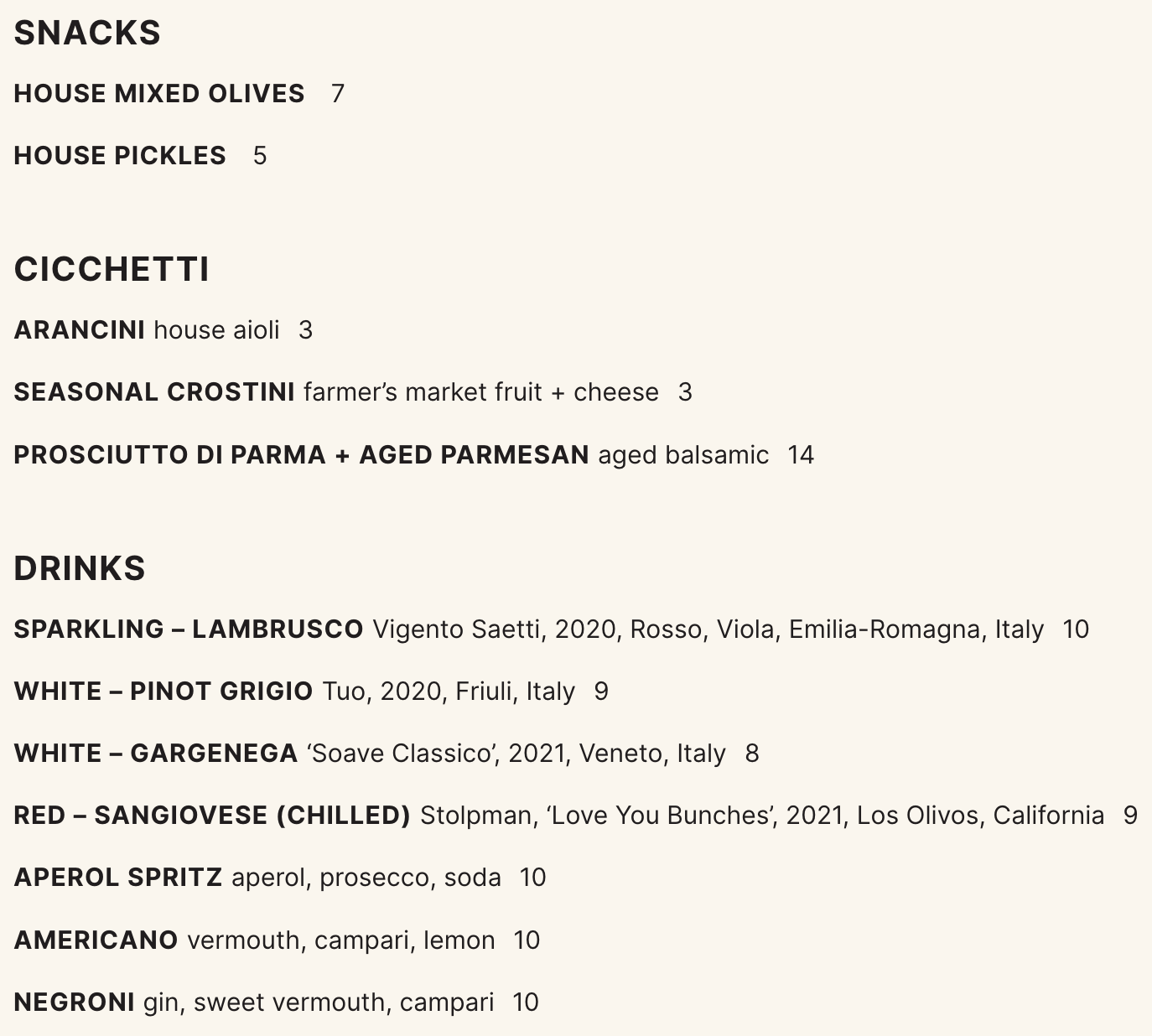 Food & Drink Menu