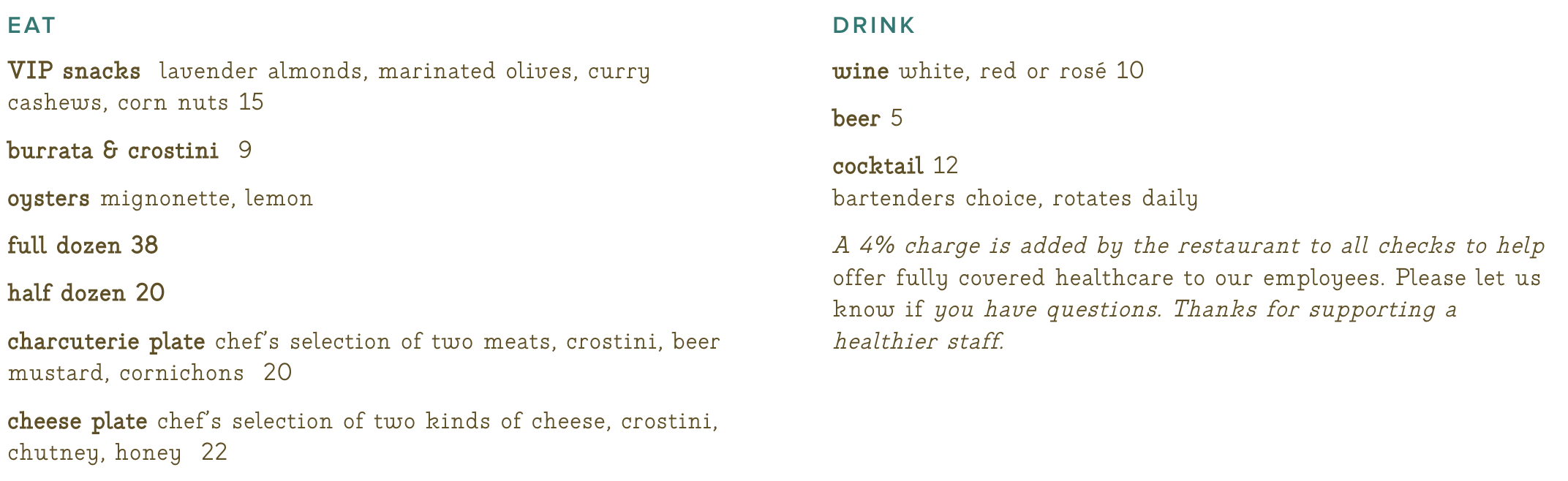 Food & Drink Menu